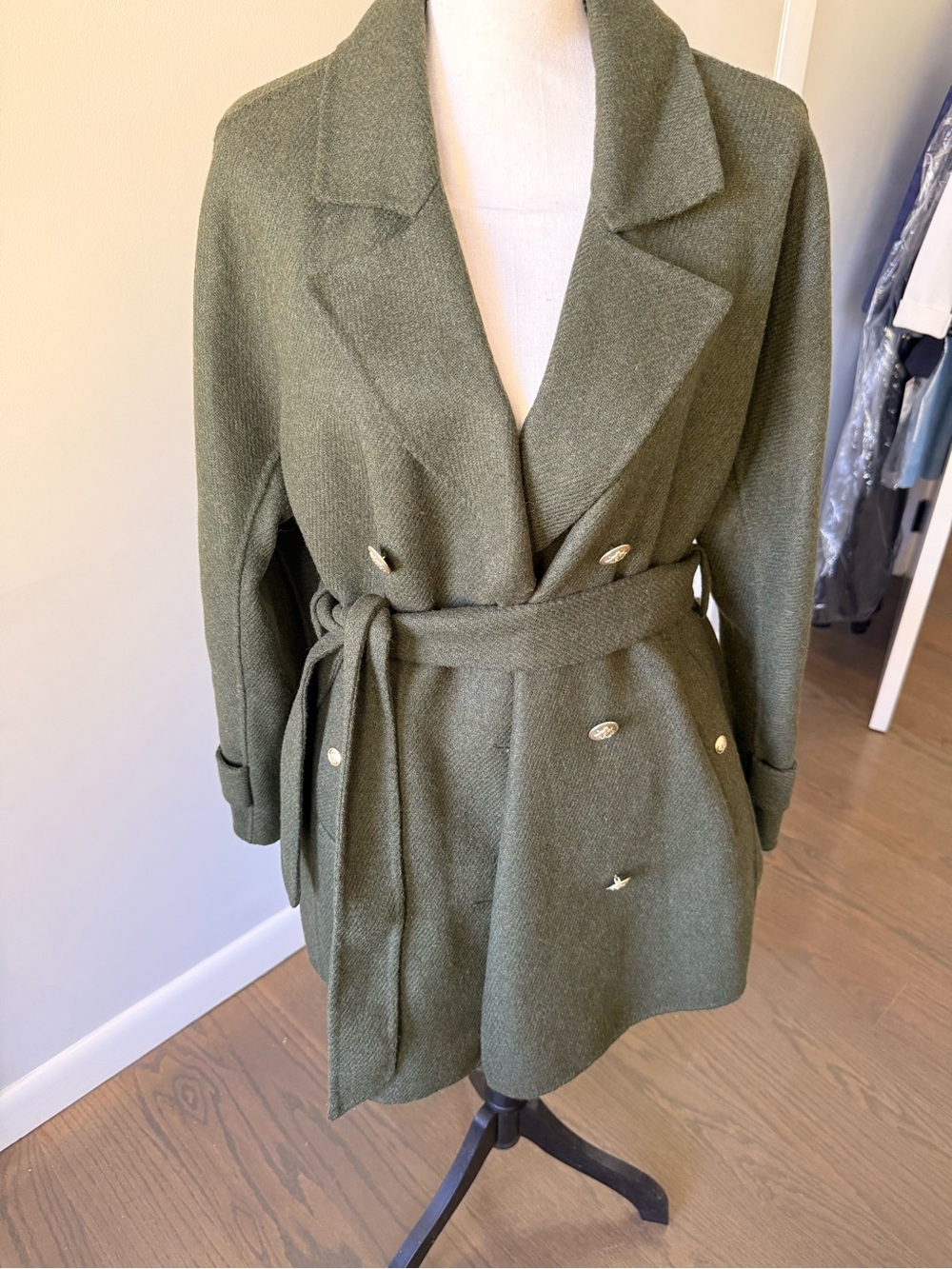 J. Crew Dark Olive Double-Breasted  Trench Coat in Double Faced Wool - Picture 6 of 14